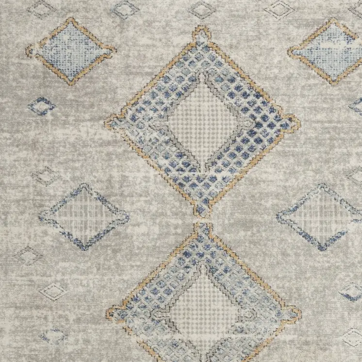 4' X 6' Ivory Grey And Blue Southwestern Power Loom Non Skid Area Rug