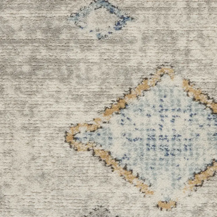 5' X 7' Ivory Grey And Blue Southwestern Power Loom Non Skid Area Rug