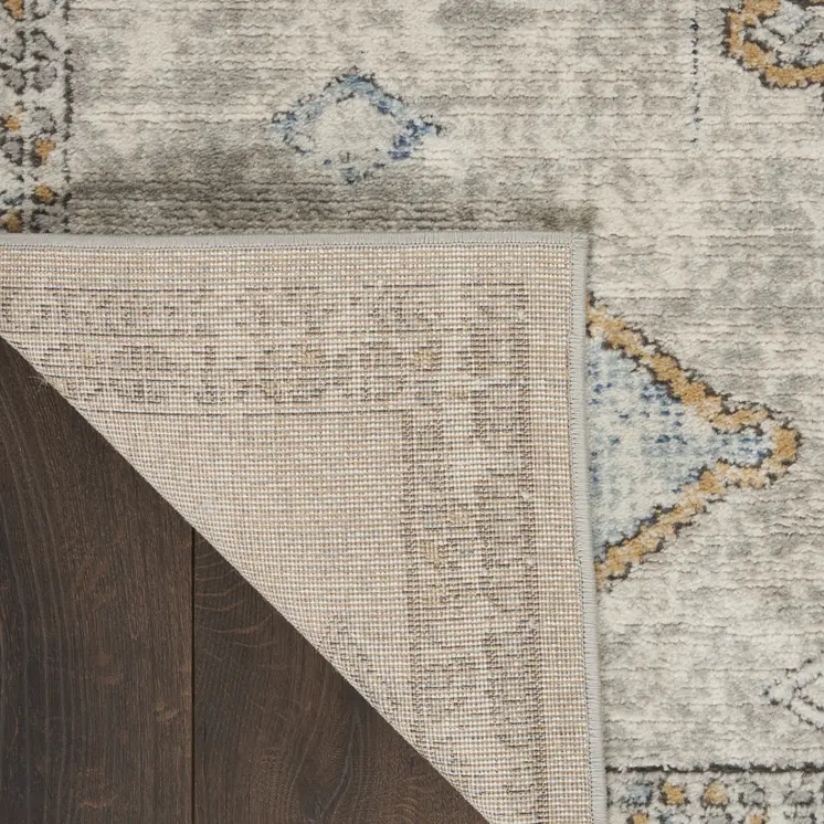 5' X 7' Ivory Grey And Blue Southwestern Power Loom Non Skid Area Rug