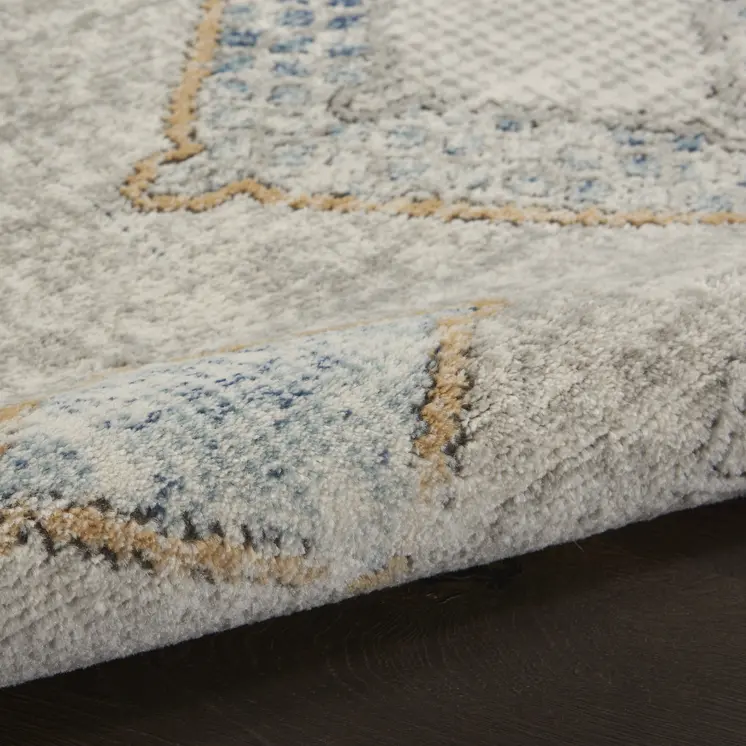 5' X 7' Ivory Grey And Blue Southwestern Power Loom Non Skid Area Rug
