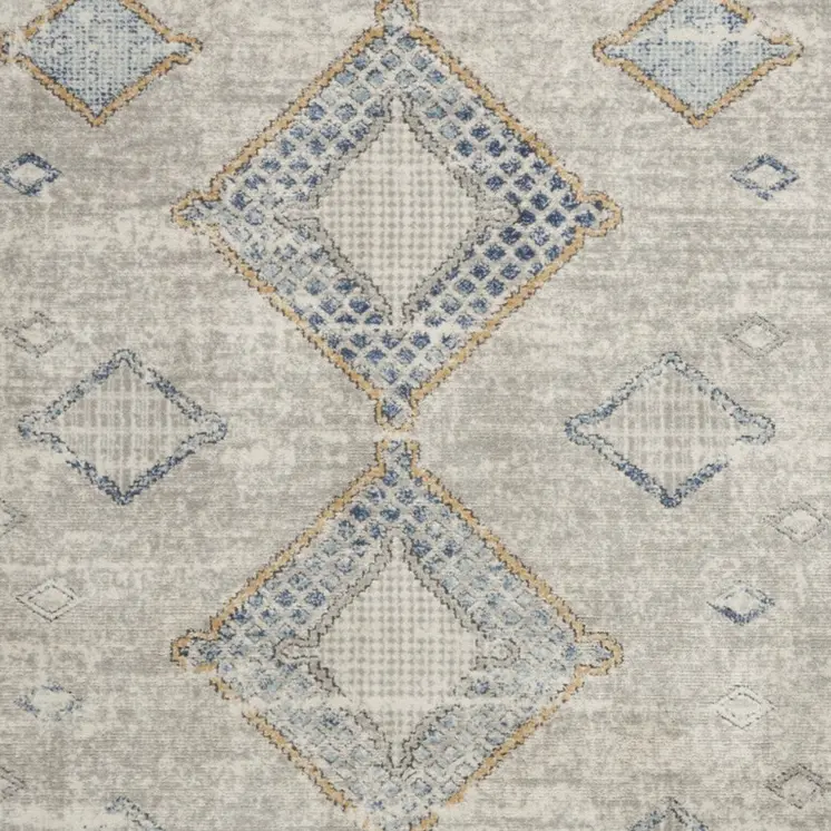 5' X 7' Ivory Grey And Blue Southwestern Power Loom Non Skid Area Rug