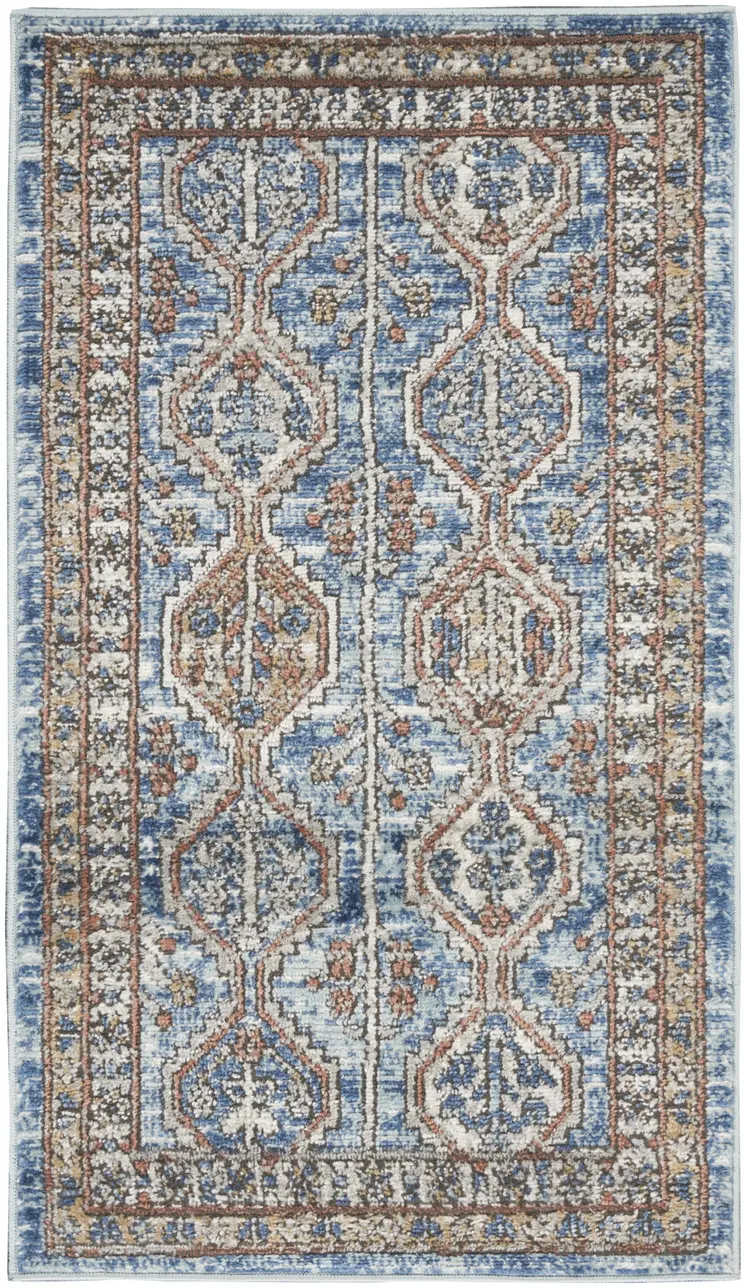 2' X 4' Blue Southwestern Power Loom Non Skid Area Rug