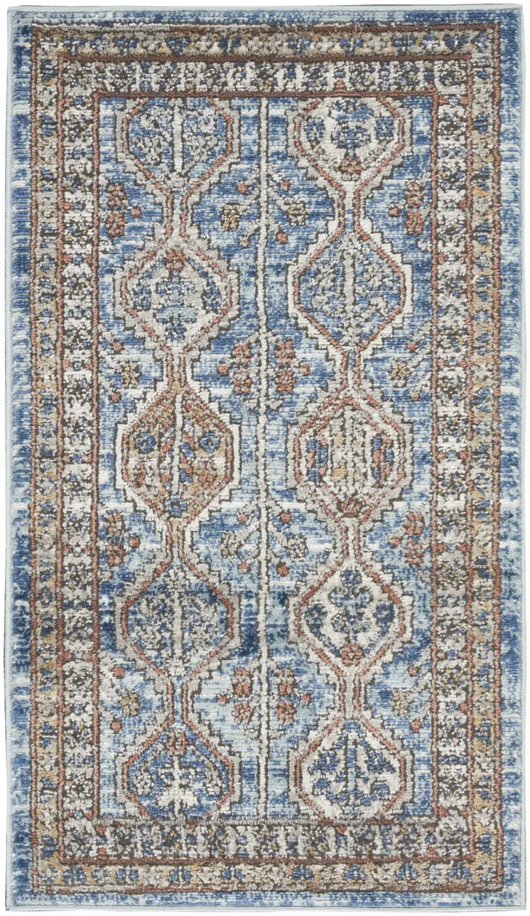 2' X 4' Blue Southwestern Power Loom Non Skid Area Rug