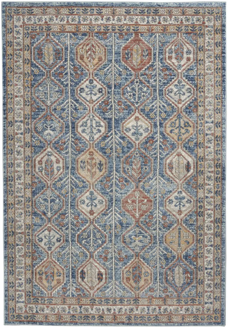 4' X 6' Blue Southwestern Power Loom Non Skid Area Rug
