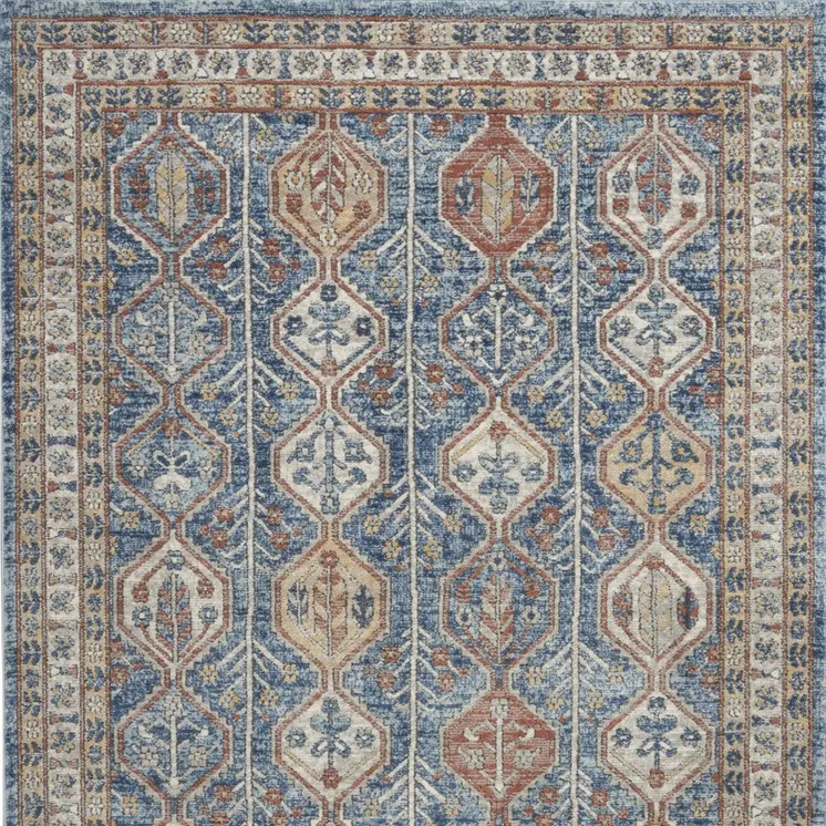 4' X 6' Blue Southwestern Power Loom Non Skid Area Rug