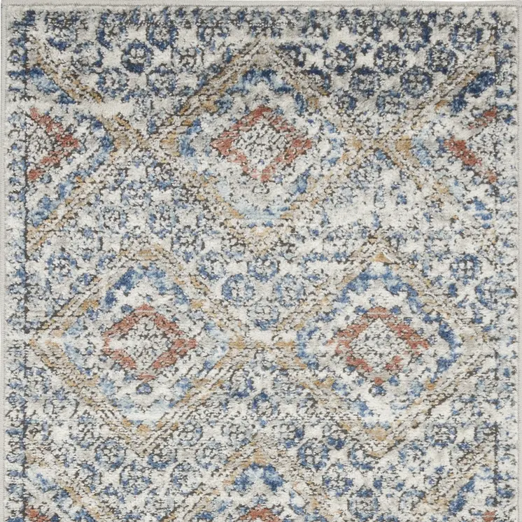 2' X 4' Blue And Ivory Southwestern Power Loom Non Skid Area Rug
