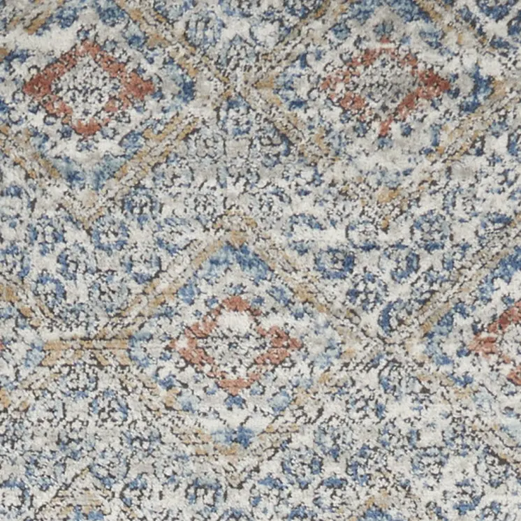 8' Blue And Ivory Southwestern Power Loom Non Skid Runner Rug