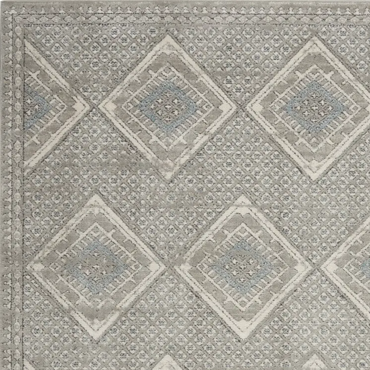 4' X 6' Grey Ivory And Blue Southwestern Power Loom Non Skid Area Rug