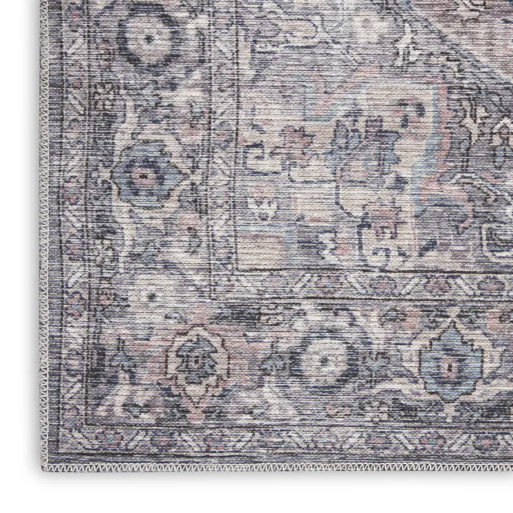 4' X 6' Grey Oriental Power Loom Distressed Washable Area Rug