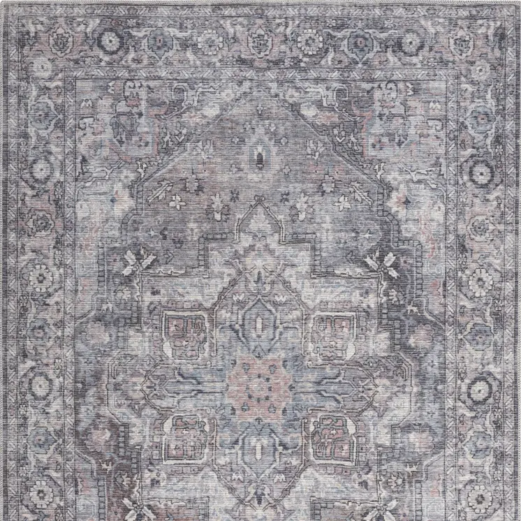 5' X 7' Grey Oriental Power Loom Distressed Washable Area Rug