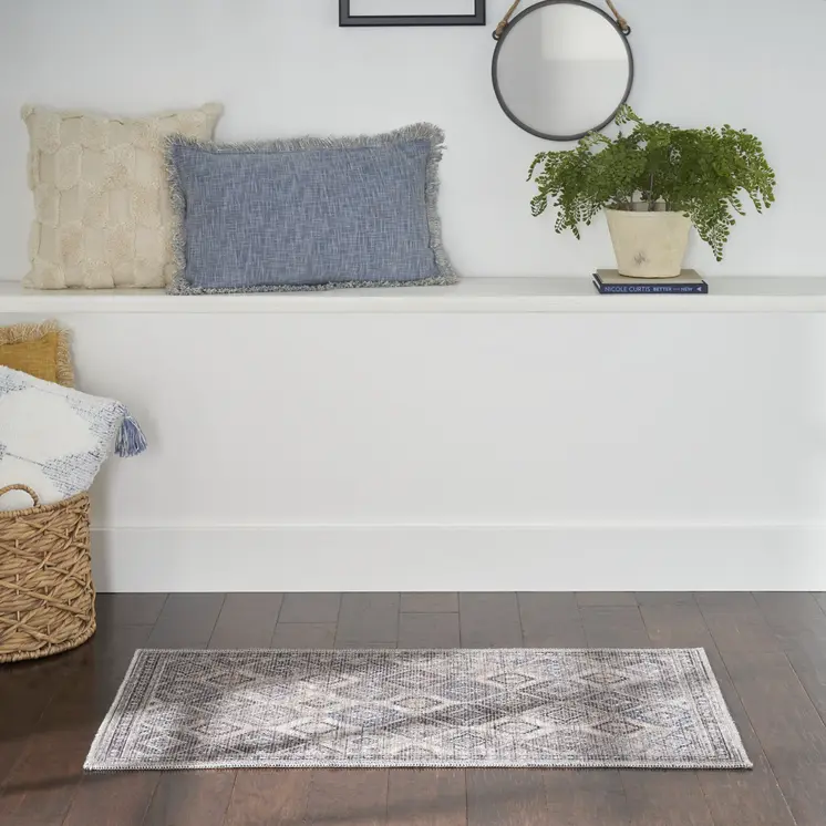 2' X 4' Ivory Latte Oriental Power Loom Distressed Washable Area Rug
