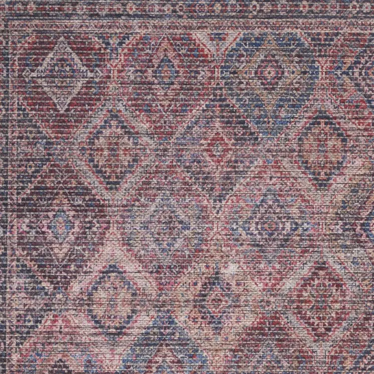 2' X 4' Maroon Oriental Power Loom Distressed Washable Area Rug