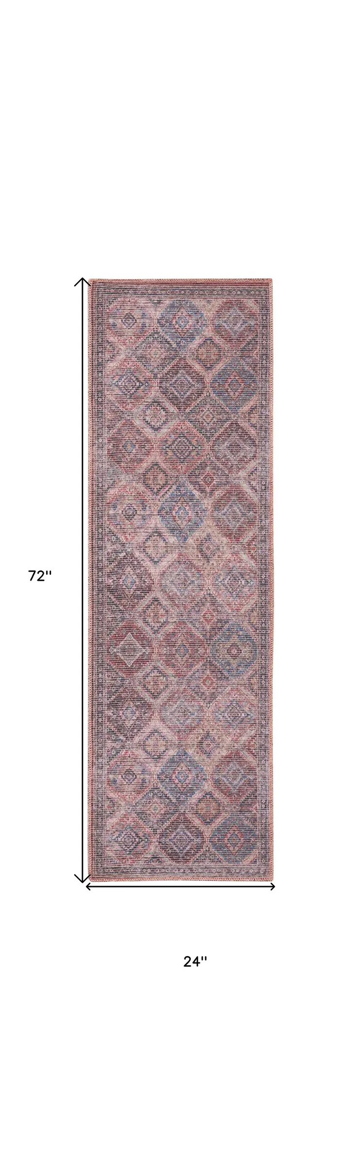 2' X 6' Red Oriental Power Loom Distressed Washable Runner Rug