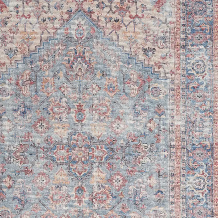 5' X 7' Blue Oriental Power Loom Distressed Washable Area Rug