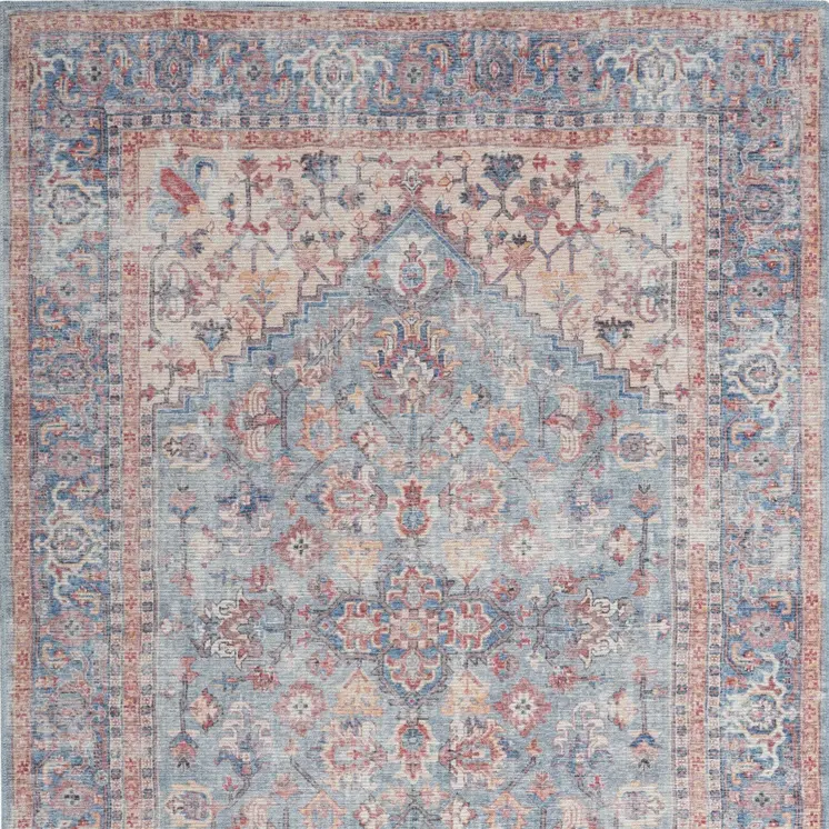 5' X 7' Blue Oriental Power Loom Distressed Washable Area Rug