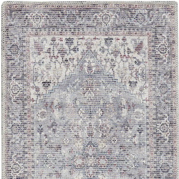2' X 6' Grey Oriental Power Loom Distressed Washable Runner Rug