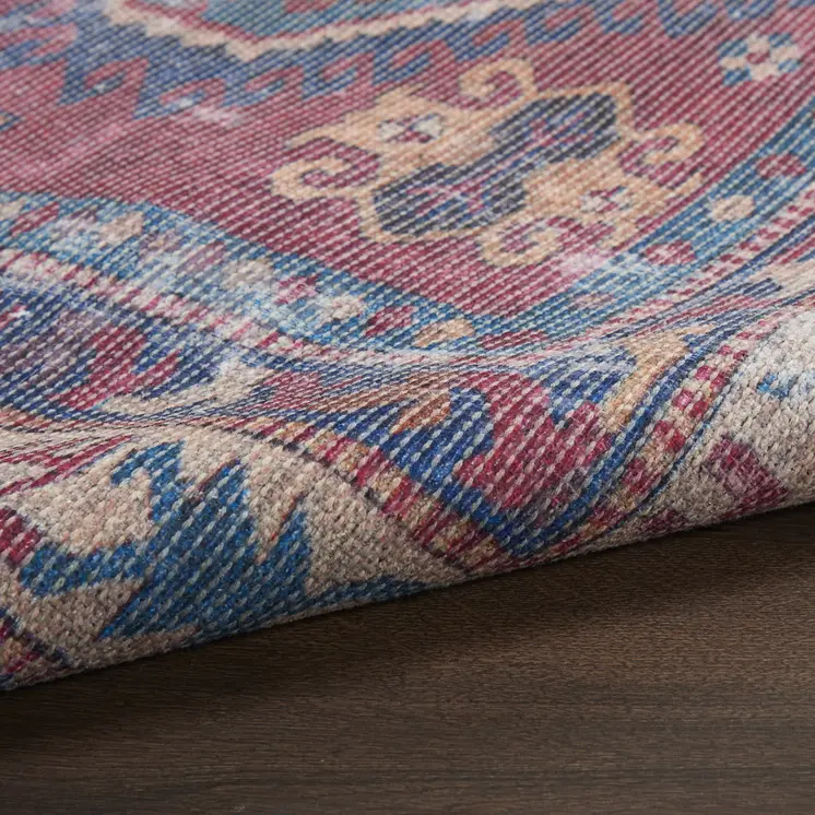 2' X 4' Red And Navy Oriental Power Loom Distressed Washable Area Rug
