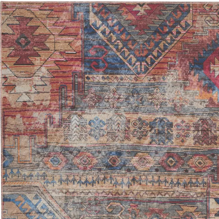 4' X 6' Multicolor Southwestern Power Loom Distressed Washable Area Rug