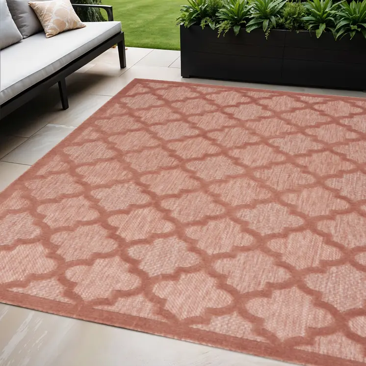 5' X 7' Coral Indoor Outdoor Area Rug
