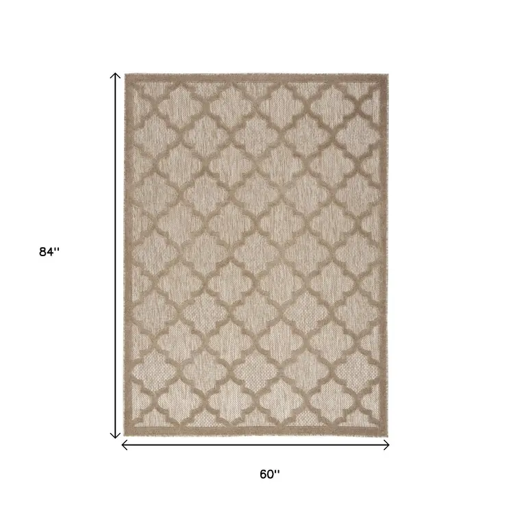 5' X 7' Beige Indoor Outdoor Area Rug