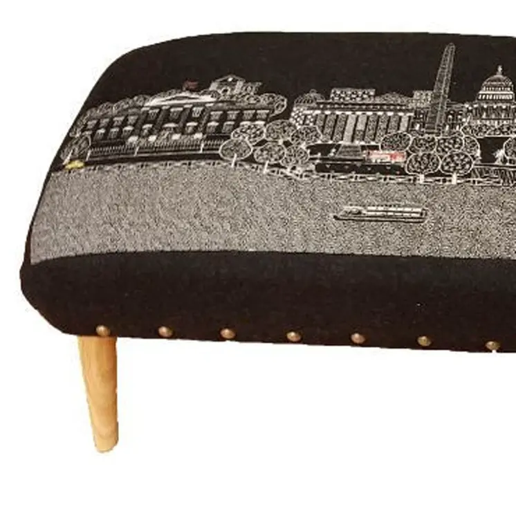 38" Gray Wool and Brown Ottoman