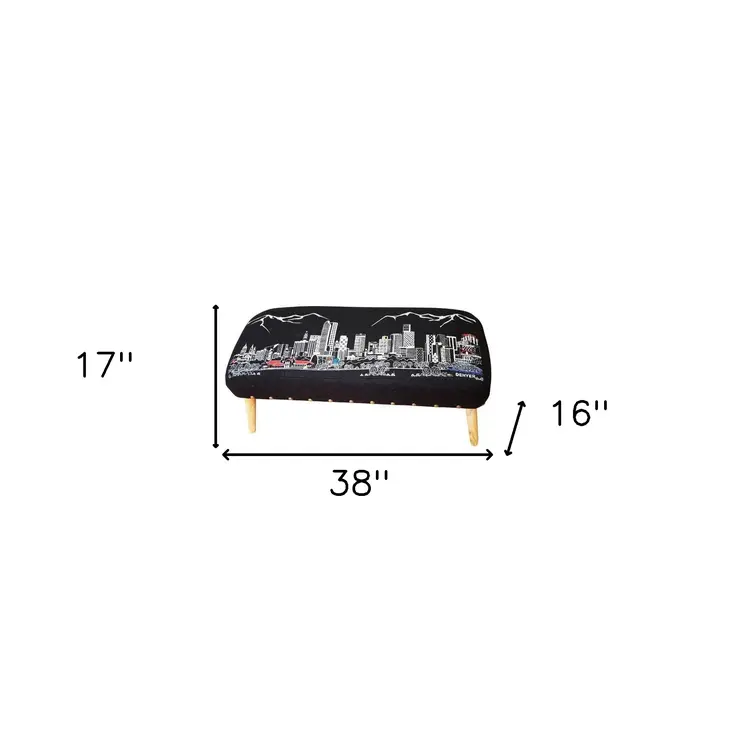 38" Gray Wool and Brown Ottoman
