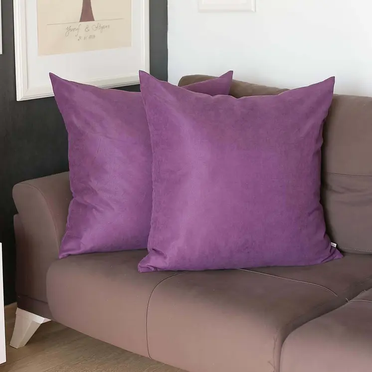 Set of Two 22" Purple Fabric Throw Pillow Covers