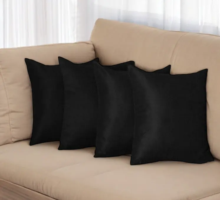 Set Of Four 17" X 17" Black Polyester Zippered Pillow Cover