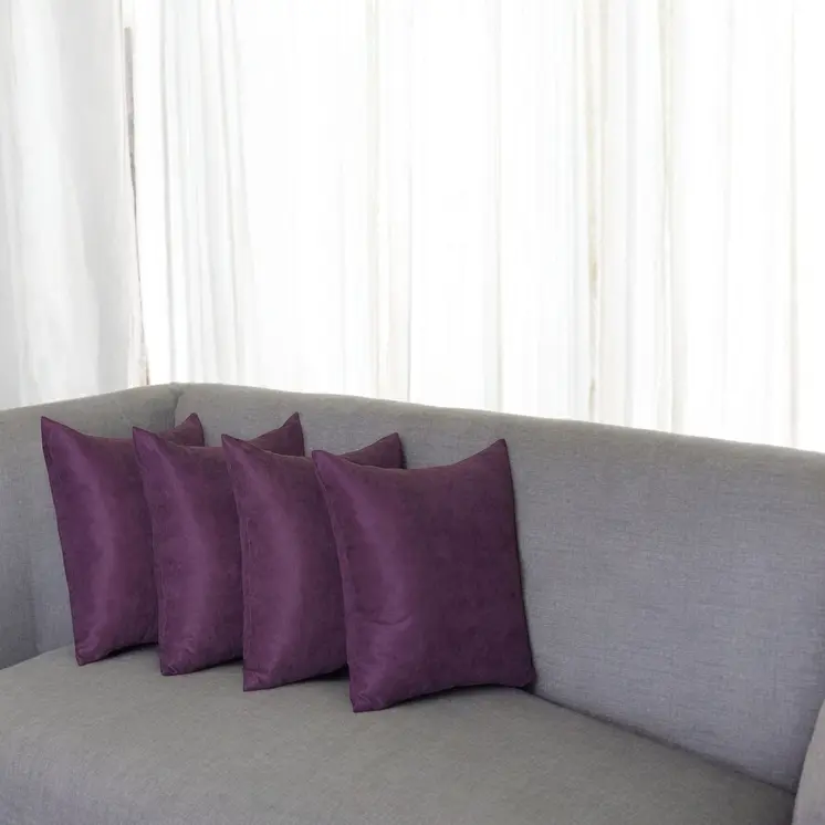 Set Of Four 18" X 18" Purple Polyester Zippered Pillow Cover