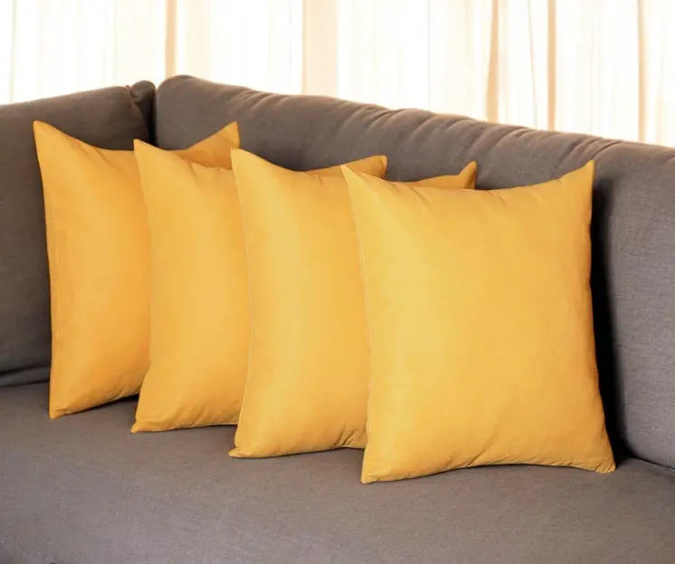 Set of Four 18" Yellow Fabric Throw Pillow Covers
