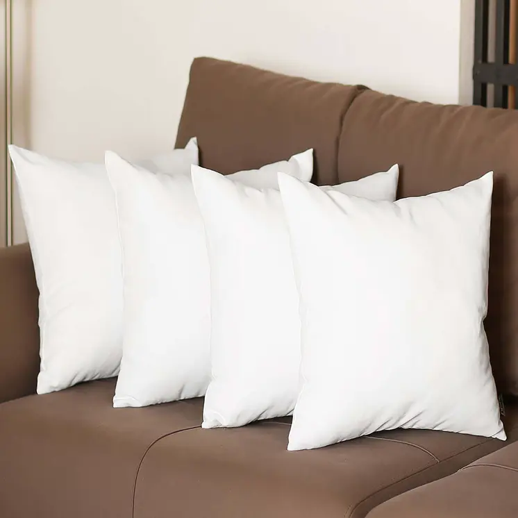 Set Of Four 20" X 20" White Polyester Zippered Pillow Cover