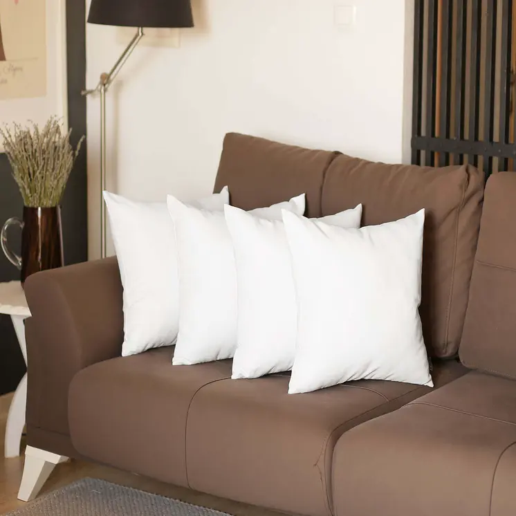 Set Of Four 20" X 20" White Polyester Zippered Pillow Cover