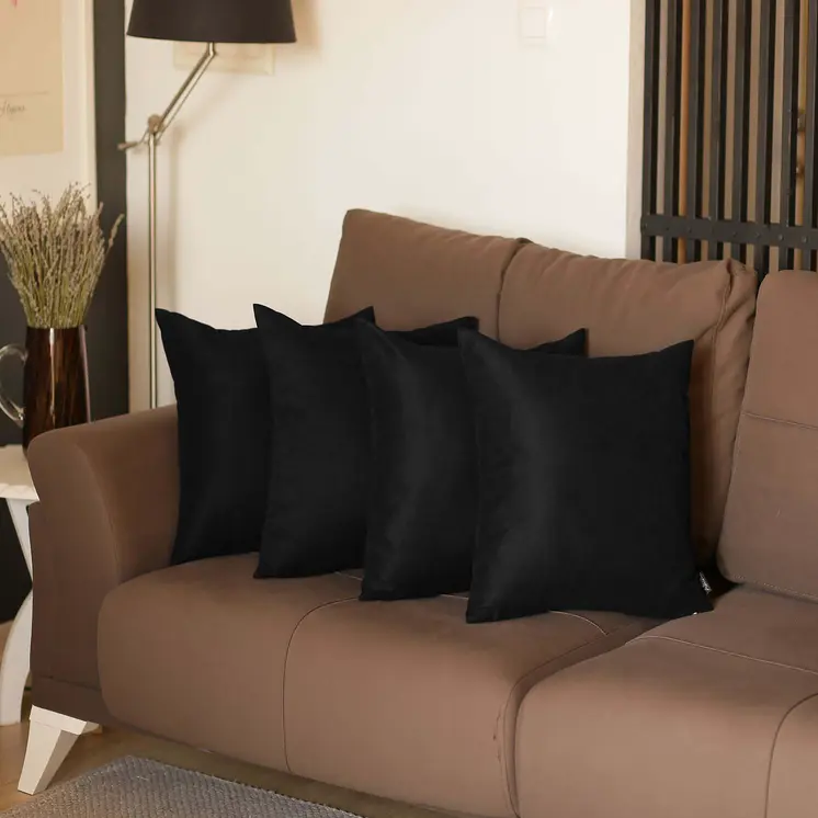 Set of Four 20" Black Fabric Throw Pillow Covers