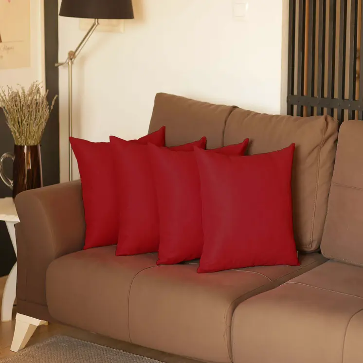 Set of Four 20" Red Fabric Throw Pillow Covers