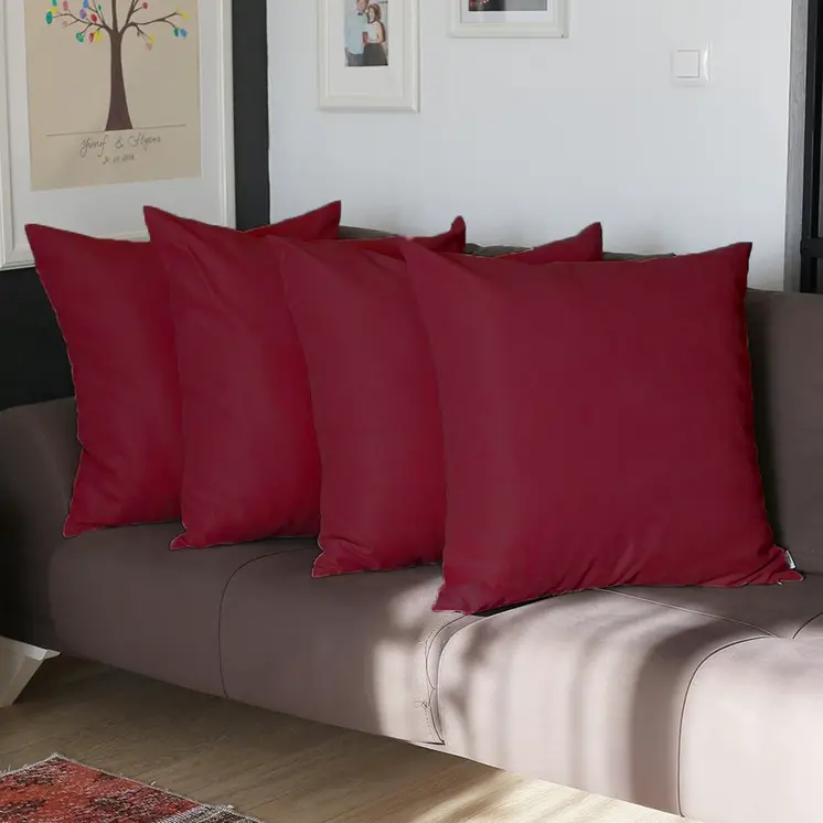 Set of Four 22" Red Throw Pillow Covers