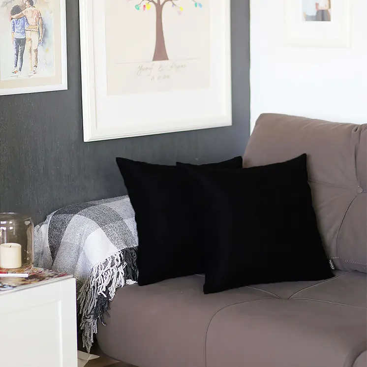 Set Of Two 20" X 20" Black Polyester Zippered Pillow