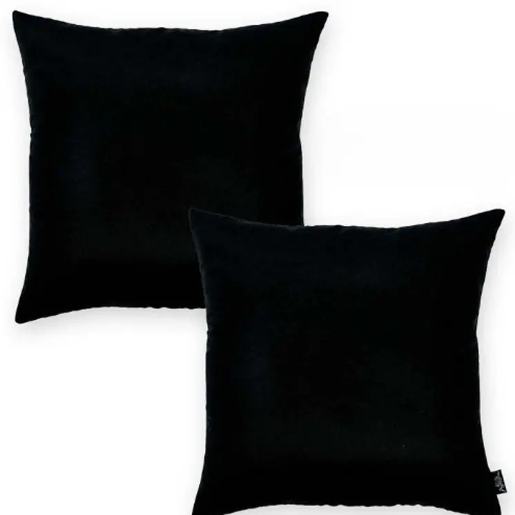 Set Of Two 20" X 20" Black Polyester Zippered Pillow