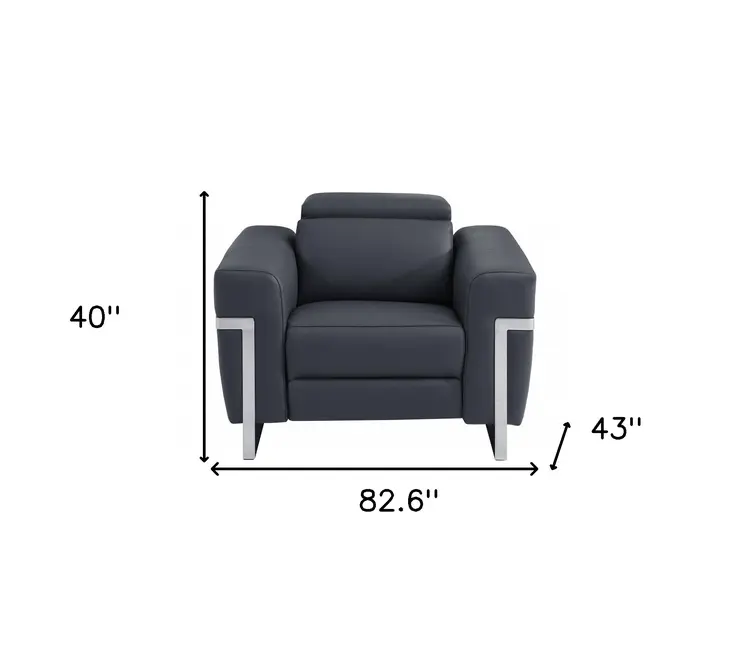 Three Piece Indoor Dark Gray Italian Leather Six Person Seating Set
