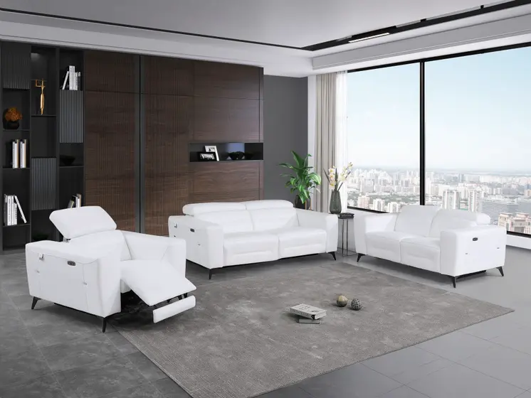 Three Piece White Italian Leather Six Person Seating Set