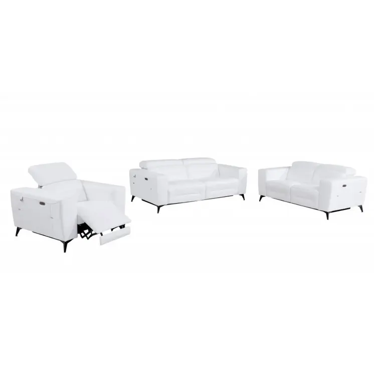 Three Piece White Italian Leather Six Person Seating Set