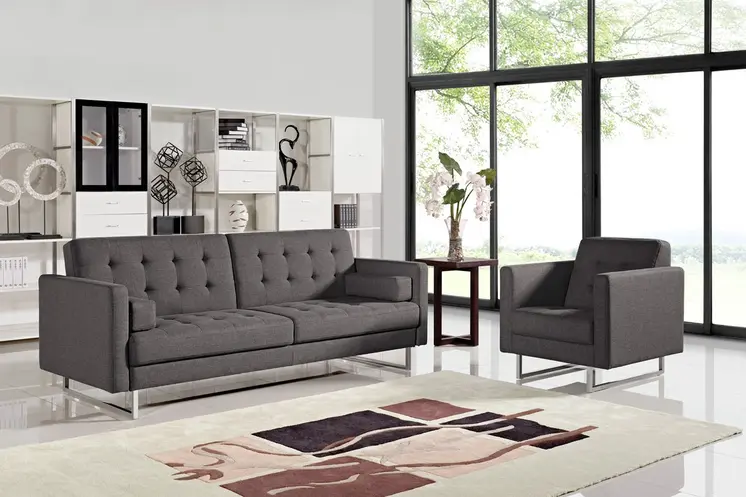 87" Gray Sleeper Sofa With Silver Legs