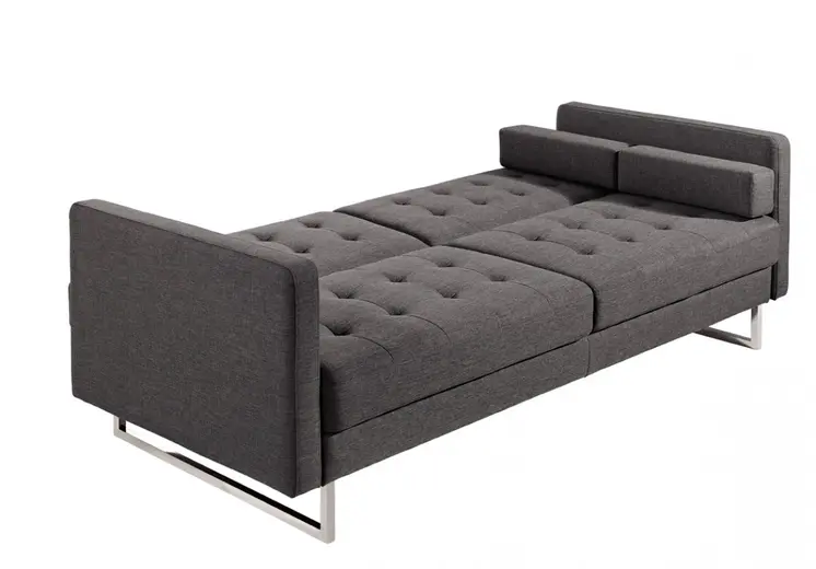 87" Gray Sleeper Sofa With Silver Legs
