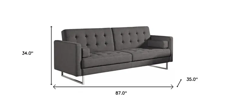 87" Gray Sleeper Sofa With Silver Legs