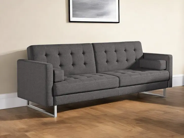 87" Gray Sleeper Sofa With Silver Legs