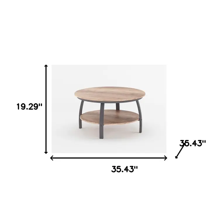 35" Two Tier Brown Manufactured Wood Round Coffee Table