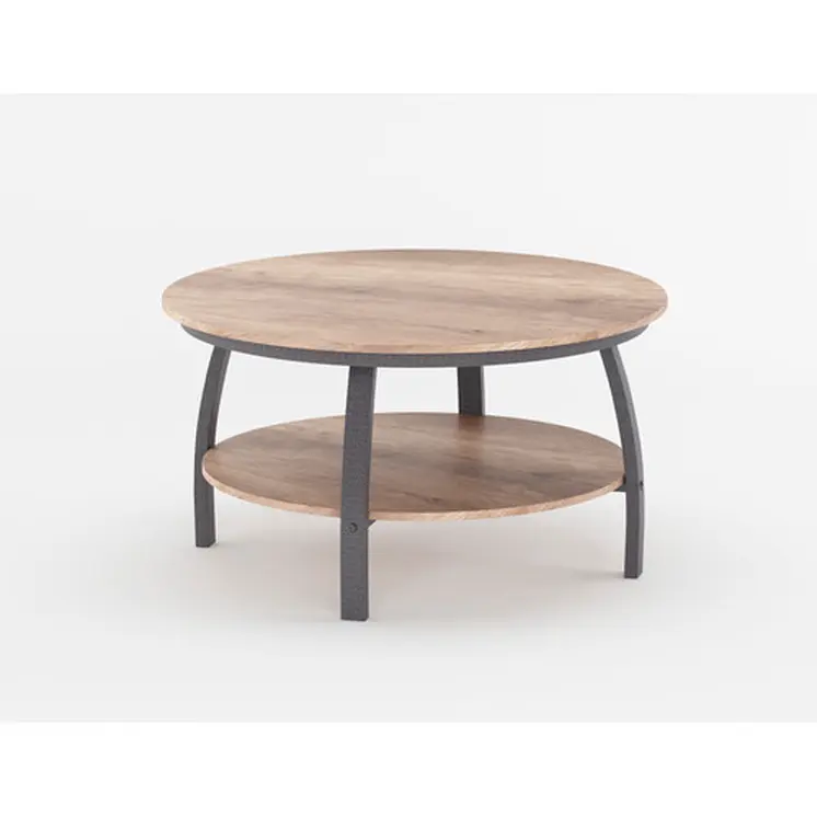 35" Two Tier Brown Manufactured Wood Round Coffee Table