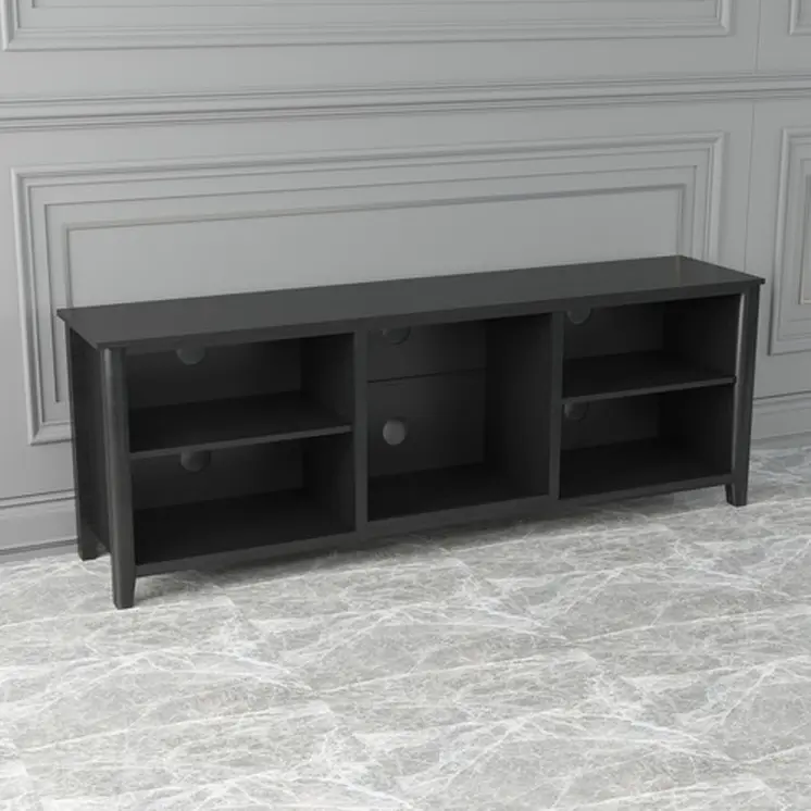 70" Black Open Shelving TV Stand With Bookcase