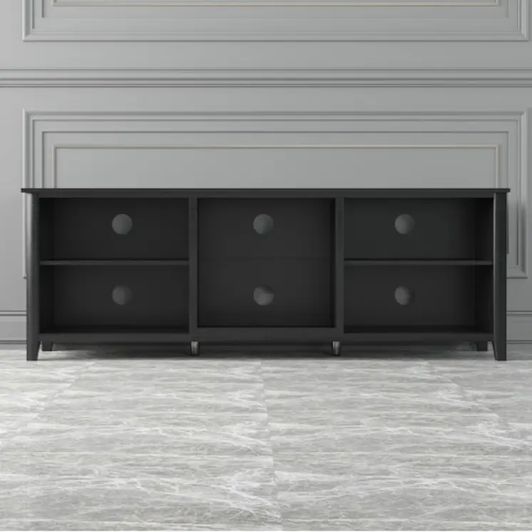 70" Black Open Shelving TV Stand With Bookcase