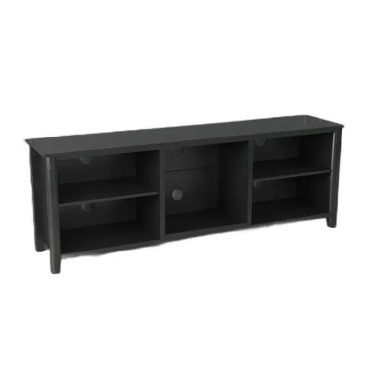 70" Black Open Shelving TV Stand With Bookcase