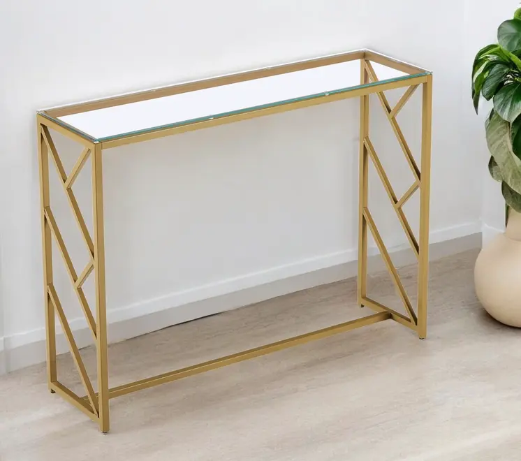 42" Clear and Gold Glass and Steel Frame Console Table